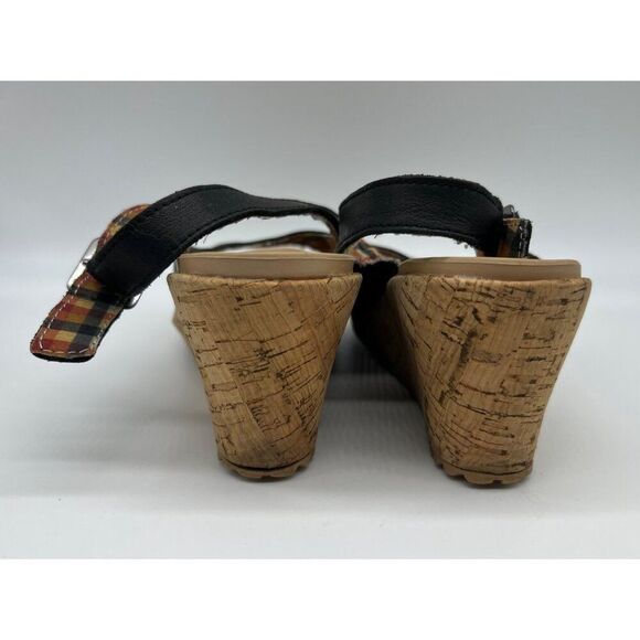 Crocs A-Leigh Women Black Leather Slingback Cork Wedge Sandals Size W8 - Picture 4 of 7